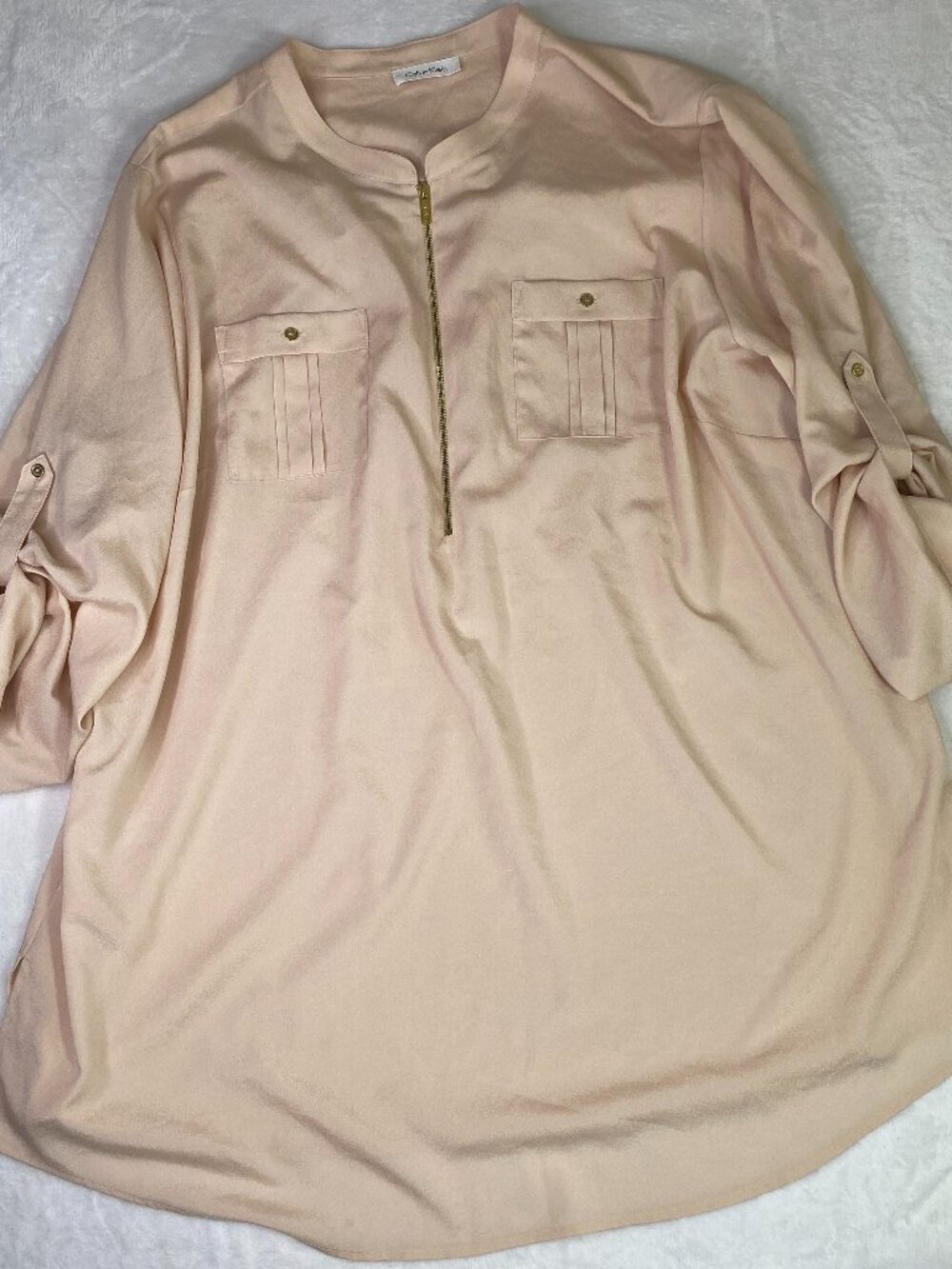 Calvin Klein Blouse with Zipper Neckline Pale Pink 3X Excellent